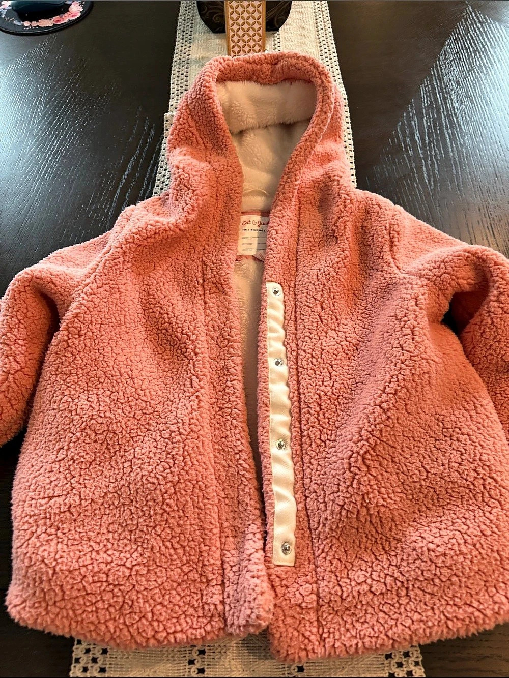Cat & Jack Girls' Sherpa Fleece Hooded Jacket Pink Medium